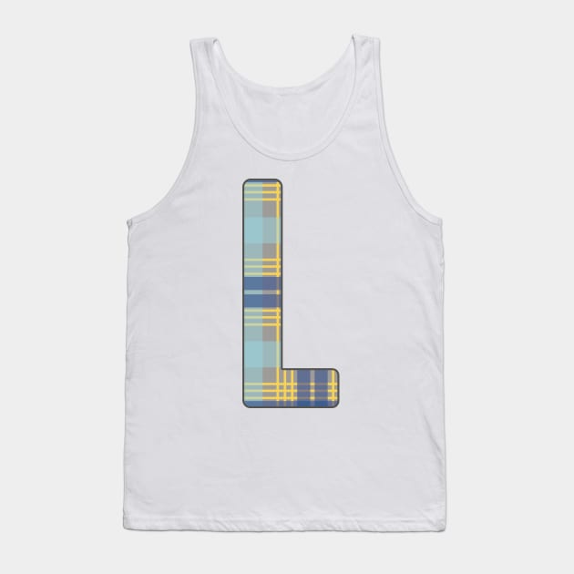 Monogram Letter L, Blue, Yellow and Grey Scottish Tartan Style Typography Design Tank Top by MacPean